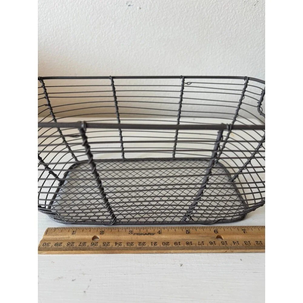 Farmhouse Wire Basket with wood handles, rustic style, decor